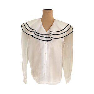 Vintage Susan Bristol White Black Sailor Blouse w/ Shoulder Pads sz 8